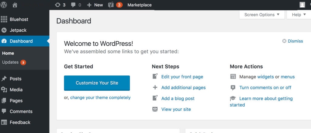How To Install WordPress With Bluehost, using the WordPress dashboard