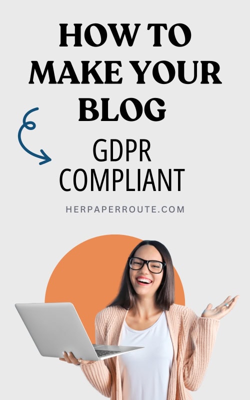 smiling woman with laptop excited that she is learning how to make a blog gdpr compliant