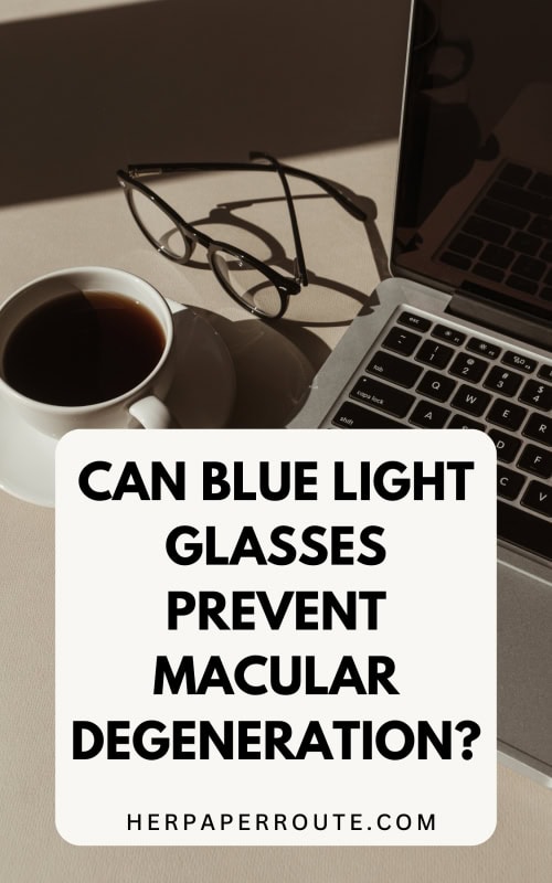 blue light glasses next to laptop and coffee showing how to protect your eyes when looking at your laptop