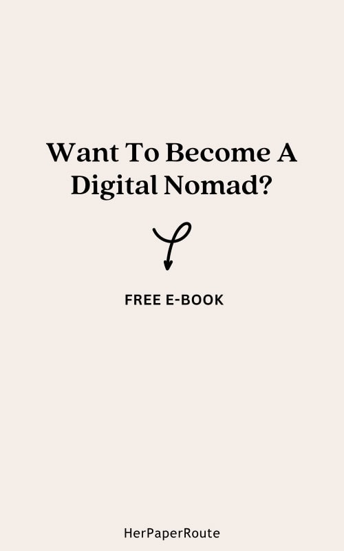 text and curly arrow showing the how become a digital nomad free e-book