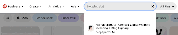 how to find keywords on pinterest for your business - search bar