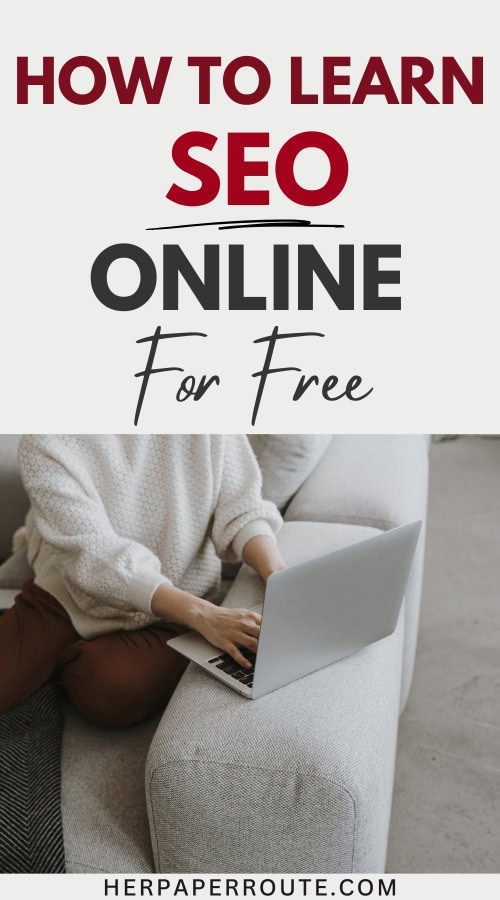 business owner sitting on couch and typing on laptop demonstrating how to learn seo online