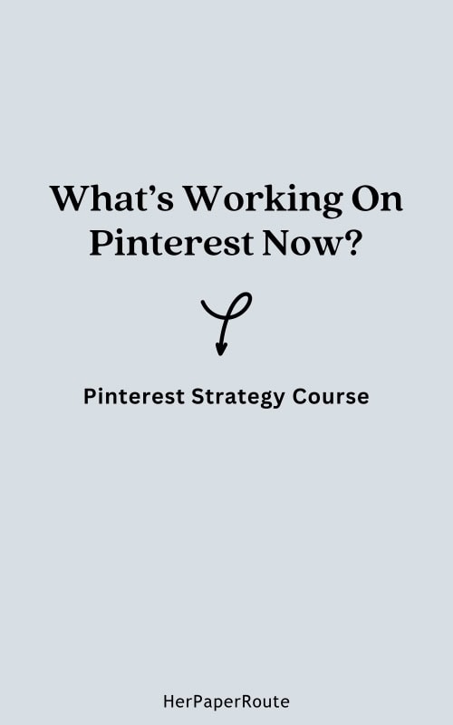 graphic and arrow showing the pinterest strategy course you can use to see what's working on pinterest now