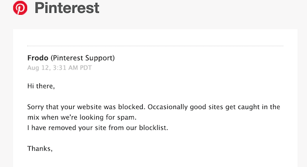 how to get website unblocked suspended on pinterest