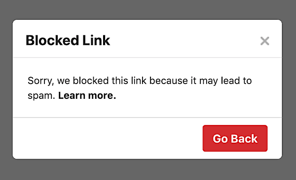 protect website from being blocked pinterest spam