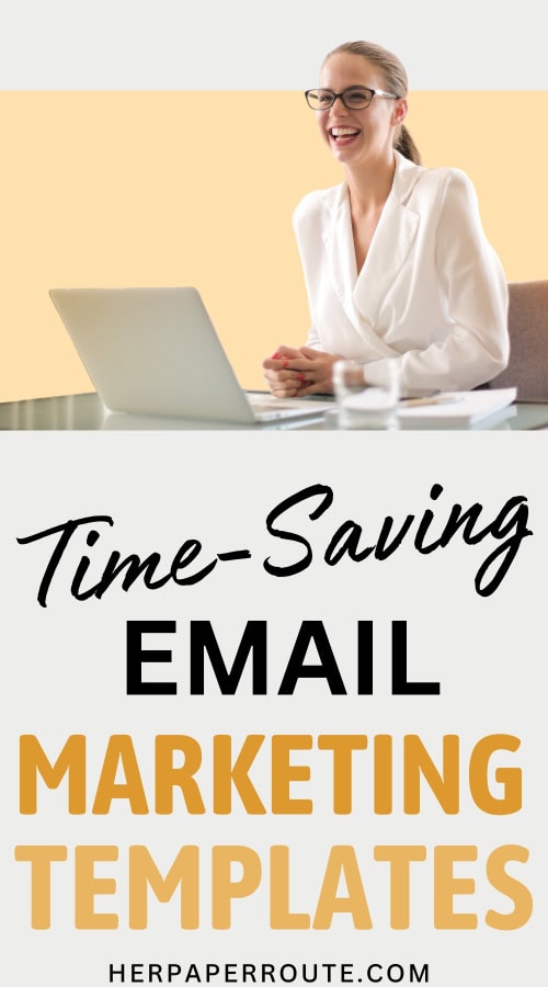 entrepreneur working at laptop and using email marketing templates for her business