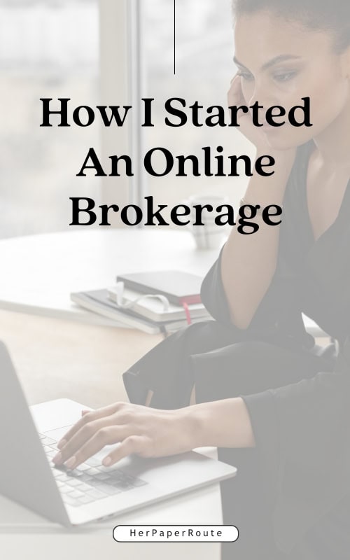 entrepreneur working on computer at desk showing how she started an online brokerage 