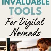 two entrepreneurs working on laptops by the beach using the best productivity tools for digital nomads