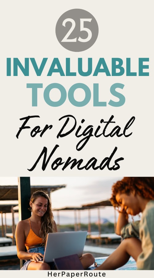 two entrepreneurs working on laptops by the beach using the best productivity tools for digital nomads