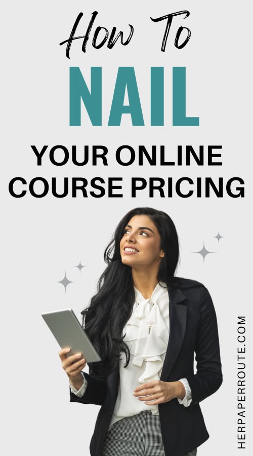 entrepreneur holding tablet and considering her online course pricing