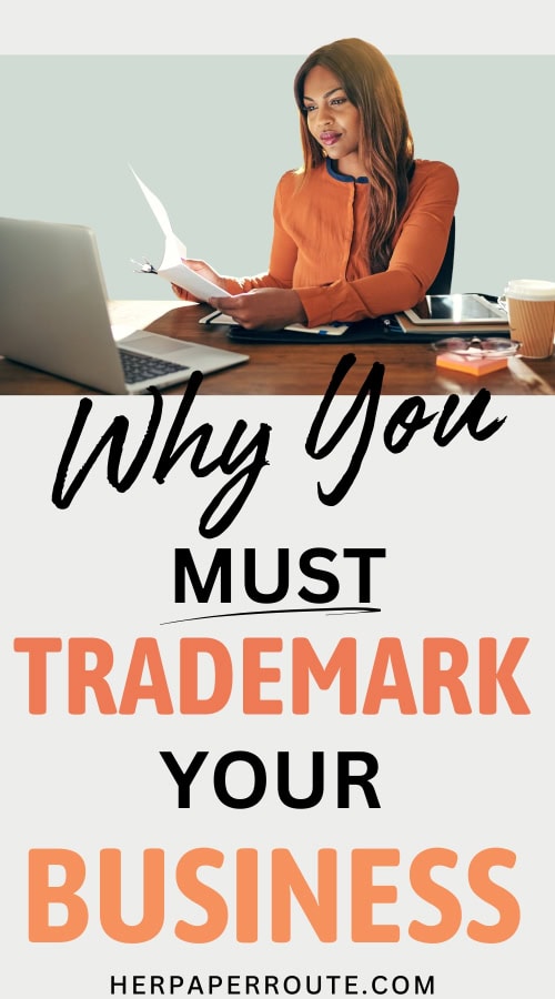 responsible entrepreneur on her laptop learning how to trademark your blog and business
