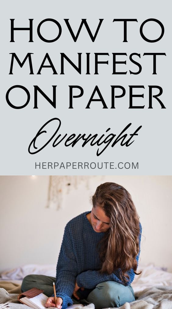 a woman writes on paper her manifestation before going to bed after learning How to Manifest on Paper Overnight