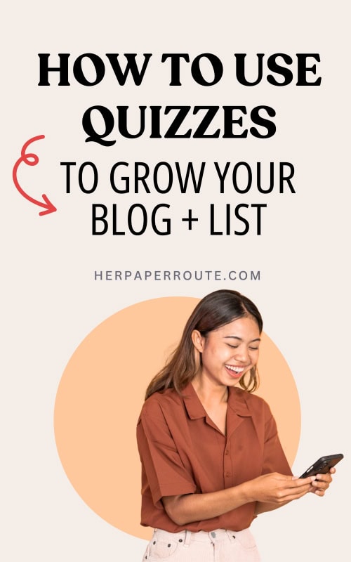 excited entrepreneur using her phone to learn how to use quizzes to grow her blog and email list