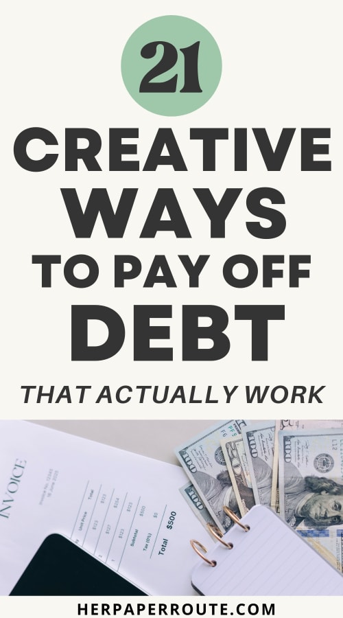 notebook, dollar bills, and calculations showing creative ways to pay off debt