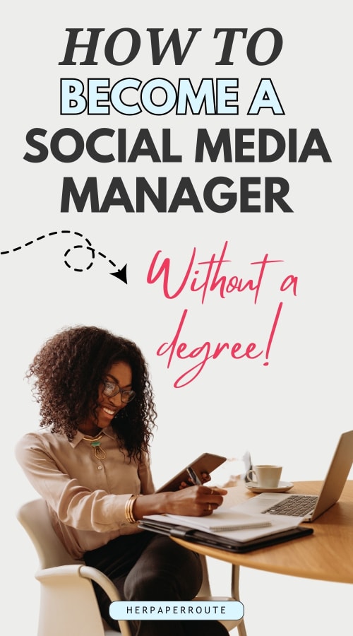 woman working on tablet and computer showing how to become a social media manager without a degree