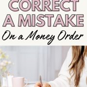 woman writing a check showing how to correct a mistake on a money order