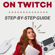 woman holding laptop surrounded by video game equipment showing how to make money on twitch
