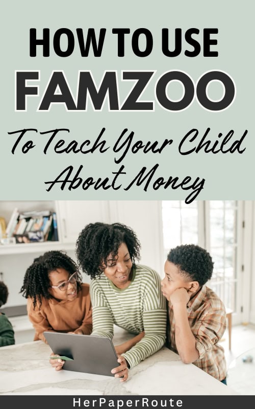 mother with two kids showing how to use famzoo to teach your child about money