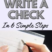 hand with pen showing how to write a check in 6 simple steps