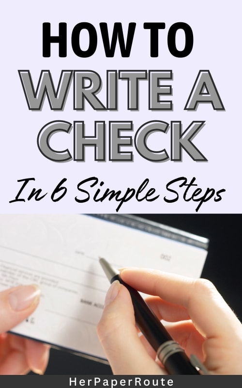 hand with pen showing how to write a check in 6 simple steps
