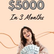 woman happily holding her saved dollar bills showing how to save $5000 in 3 months