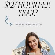 Woman on cell phone looking up $12 an hour is how much a year