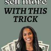 smiling entrepreneur with money behind her showing the result of learning to sell more