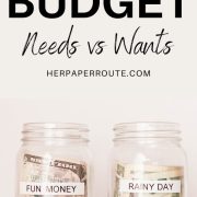 two money jars showing the difference between budgeting for a needs vs wants list