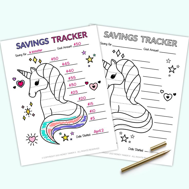 unicorn sinking fund coloring sheet printable