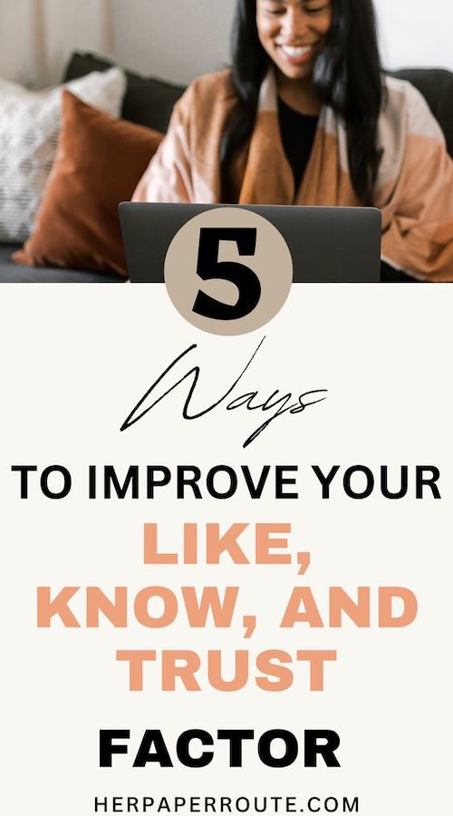 Happy woman growing her business learning the 5 Ways To Improve Your Like Know And Trust Factor