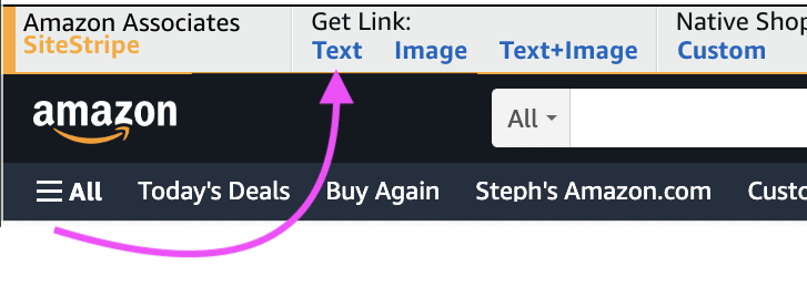 using Amazon affiliate site stripe to make links