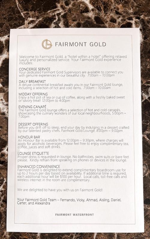 Fairmont Waterfront Gold Lounge Tour, Vancouver 4 Fairmont waterfront vancouver gold lounge menu