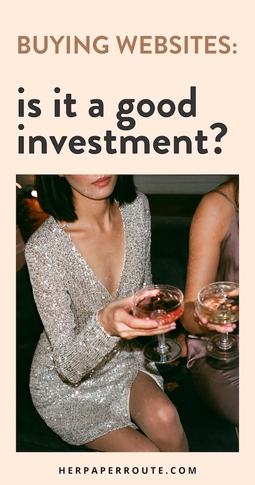 Young investor holding a glass, cheers to her latest website acquisition. How to know if buying a website is a good investment or not