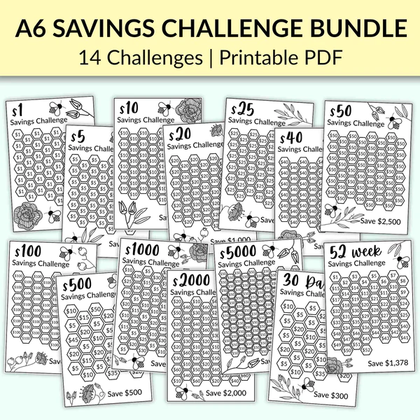 A6 Savings Challenge Bundle Printable 2