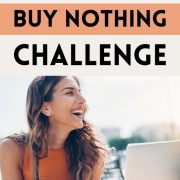 woman smiling outside as she completes an easy buy nothing challenge