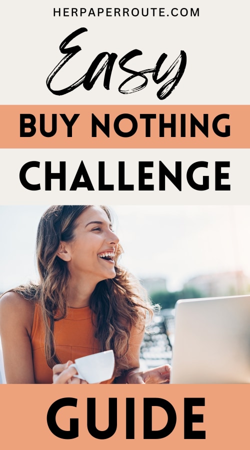 woman smiling outside as she completes an easy buy nothing challenge