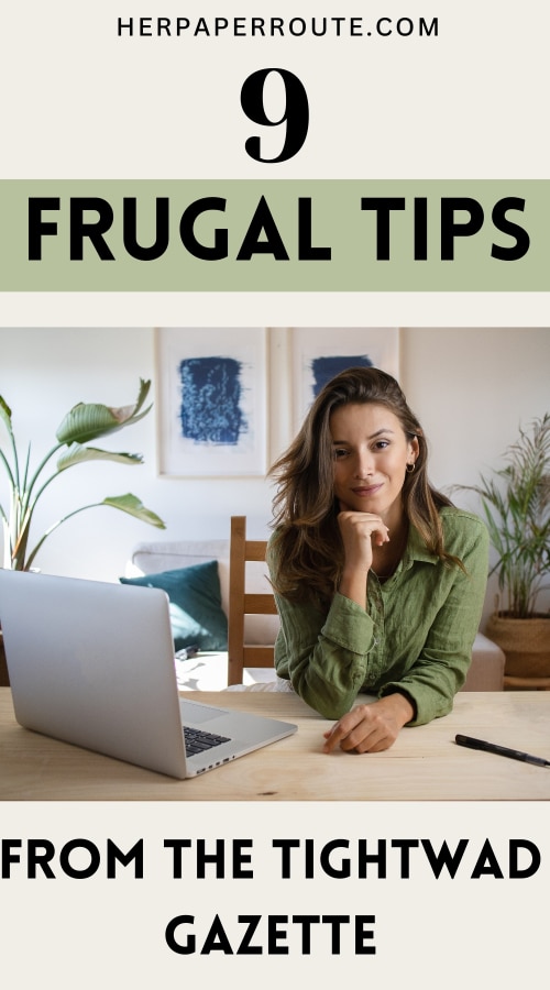 smiling woman at laptop happy with the frugal tips she learned from the Tightwad Gazette
