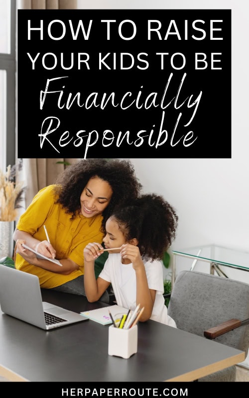 woman writing with daughter and teaching her about budgeting showing how to raise kids to be responsible with money