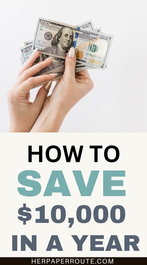 hands holding dollar bills showing how to save $10000 in a year