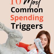 Woman spending money frivolously before learning how to become aware of spending triggers so that you can avoid them and stay on track with financial goals.