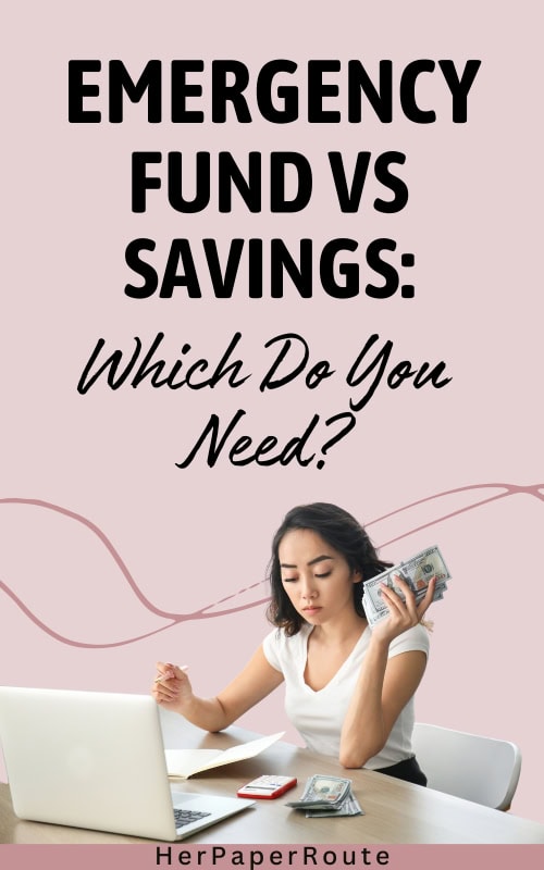 woman holding cash calculating her emergency fund vs savings