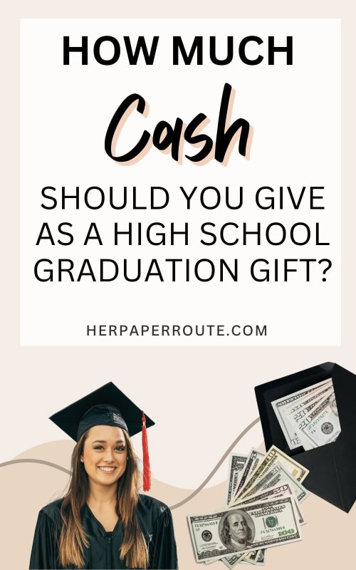high school student in graduation uniform with envelope of cash showing how much money to give as high school graduation gift