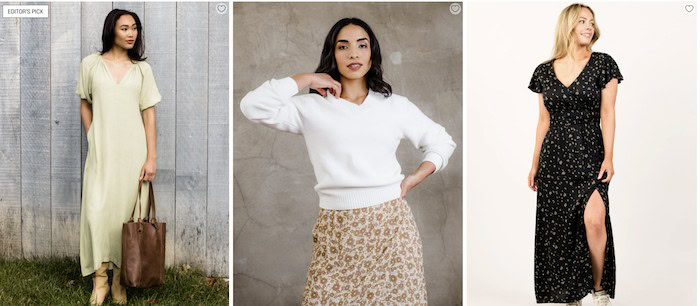 three outfits from ABLE catalog ABLE clothing brand is female led