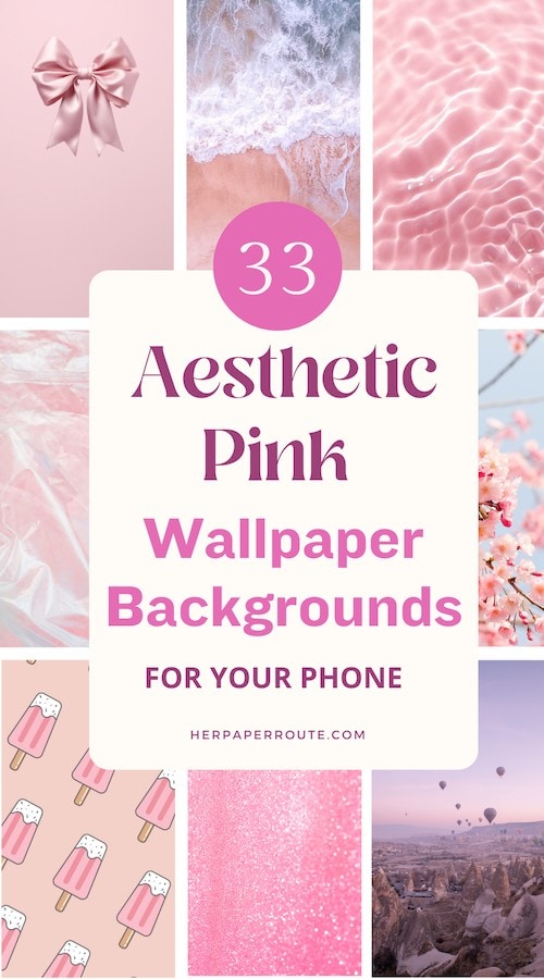 selection of different pink wallpaper backgrounds and the words aesthetic pink wallpaper backgrounds in pink text