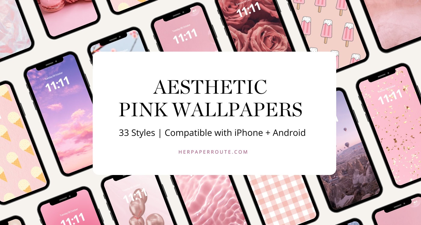 a collage of cell phones showing different aesthetic pink wallpaper backgrounds