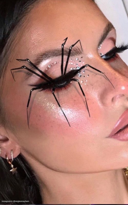 woman with spider halloween makeup content ideas for october