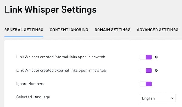 linkwhipser settings dashboard