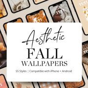 collection of different Cute Fall Wallpapers displayed on phones in a grid for October Aesthetic