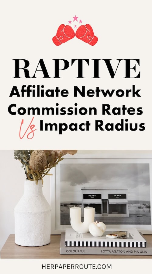 photo of book on desk with the words Raptive affiliate commission rates vs Impact Radius