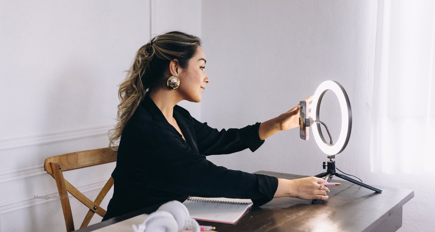 smiling influencer sets up her ring light as she reads about the Top Influencer Marketing Platforms Every Creator Should Know